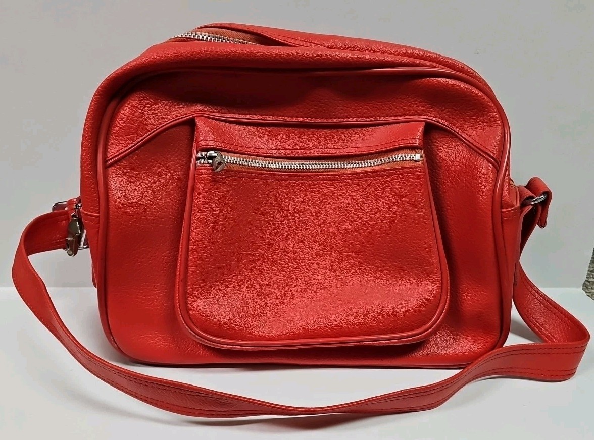Vintage 1970s Japanese American Tourister Red Leather Purse 12×18 Inch