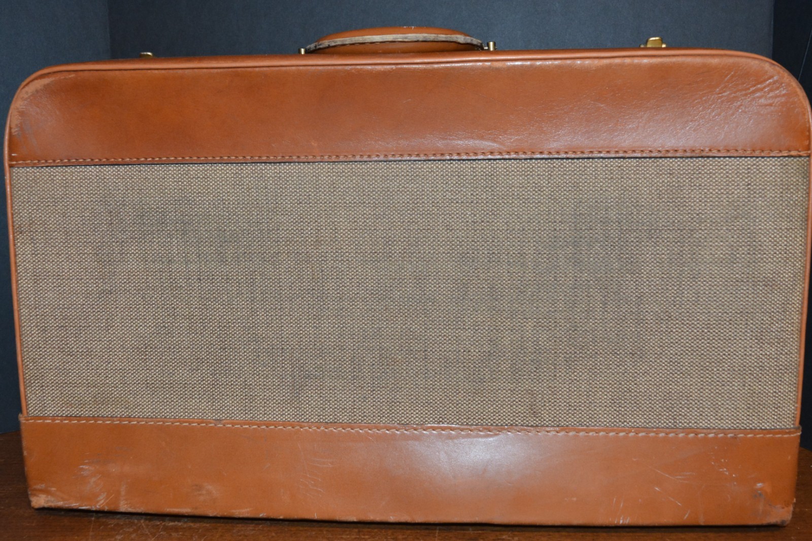 VTG BROOKS BROTHERS Suitcase Leather Tweed Brass CORBIN SESAMEE LOCK
