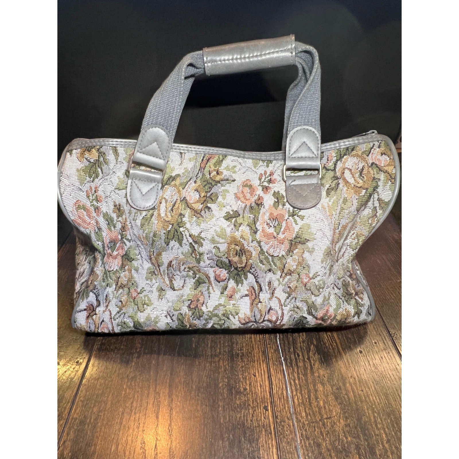 Vintage Jordache Floral Tapestry Duffel Bag Grey Pink Weekend Travel Carry On