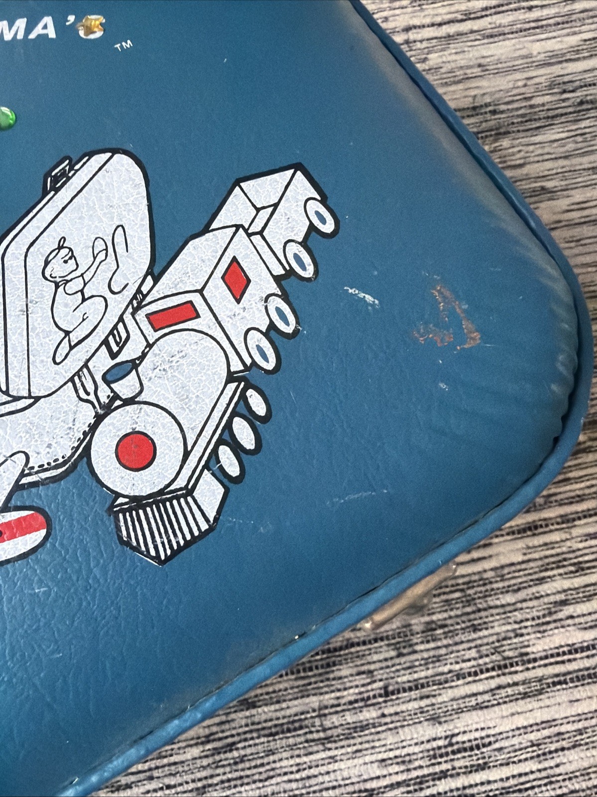Vintage Boy Going To Grandmas Hardshell Travel Suitcase Football Train Blue