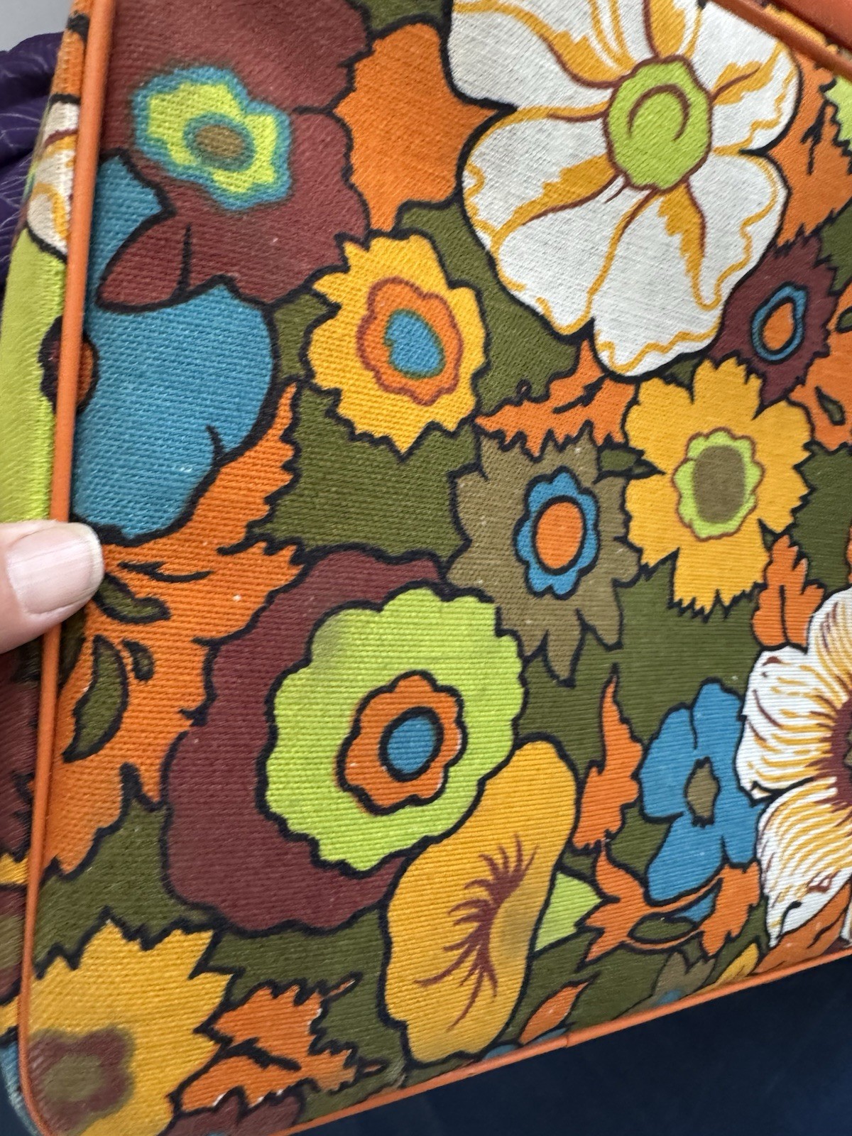 Vintage Flower Power Suitcases (3) Orange Travel Baggage