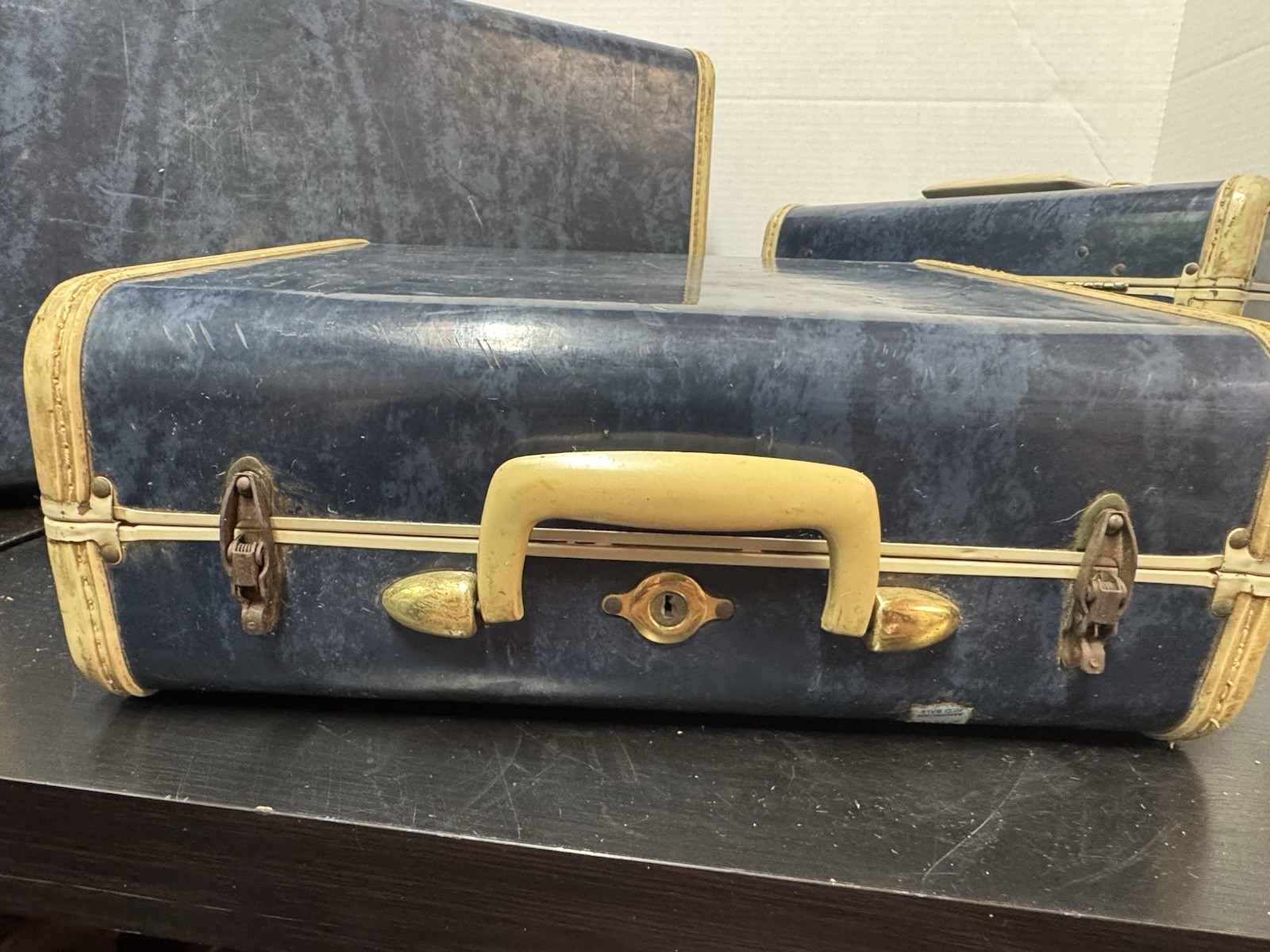 Vintage Samsonite Luggage Set 3 Admiral Blue Marble Train Case Shwayder Bros