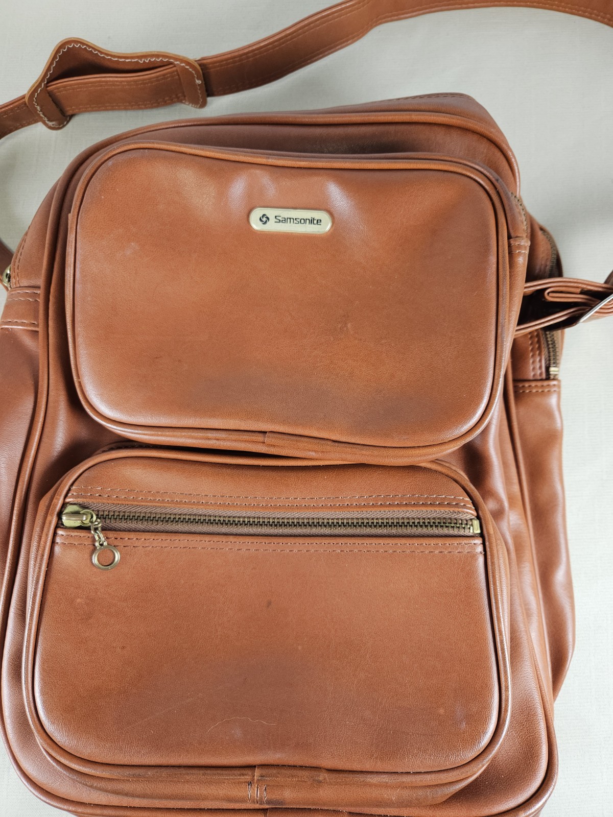 1960s-70s Chestnut Vinyl Samsonite Tote Shoulder Strap Bag/Carry On Luggage/Sams