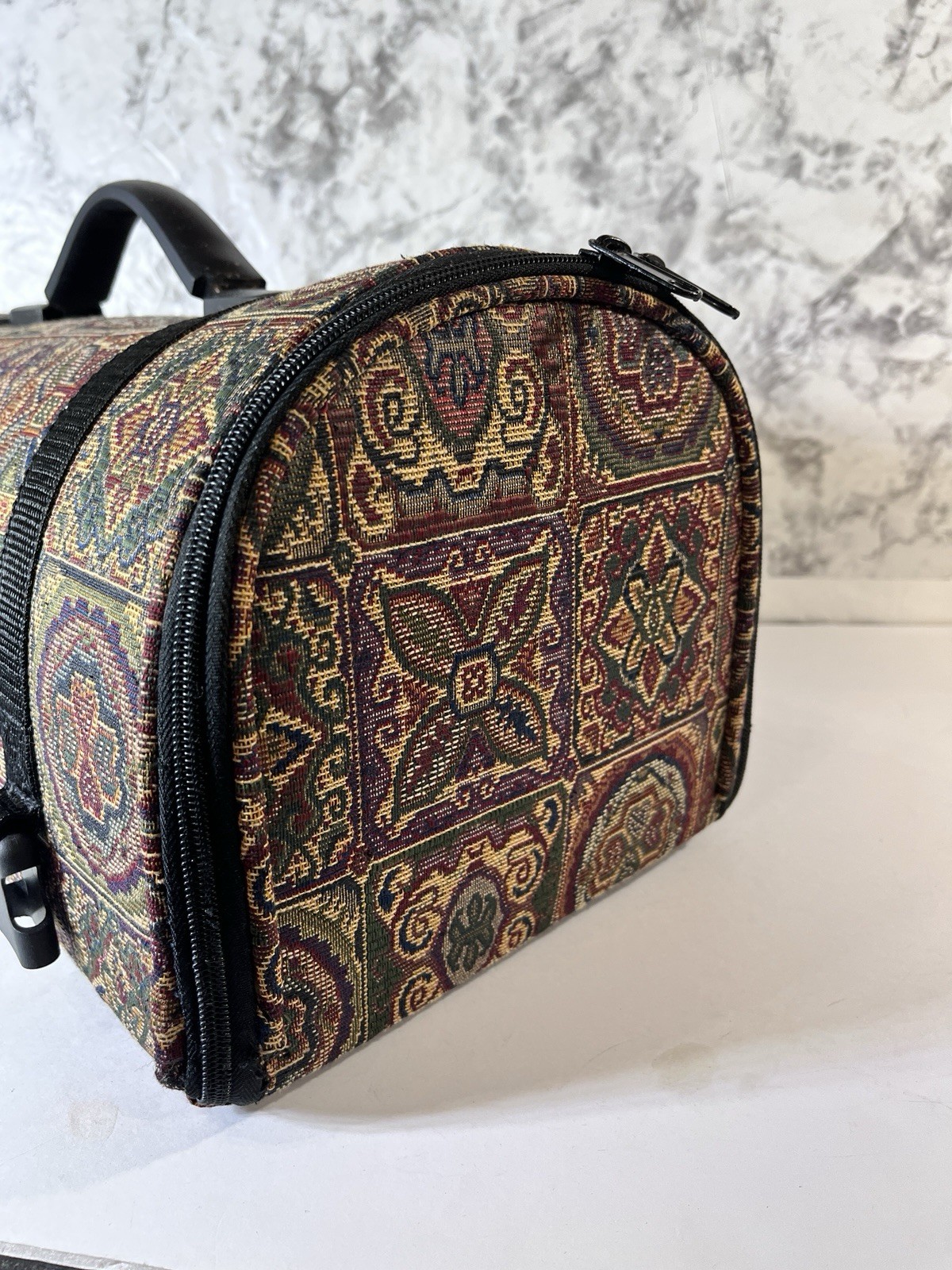 Vintage Stitch & Go Geometric Tapestry Craft Organizer Travel Roll Bag