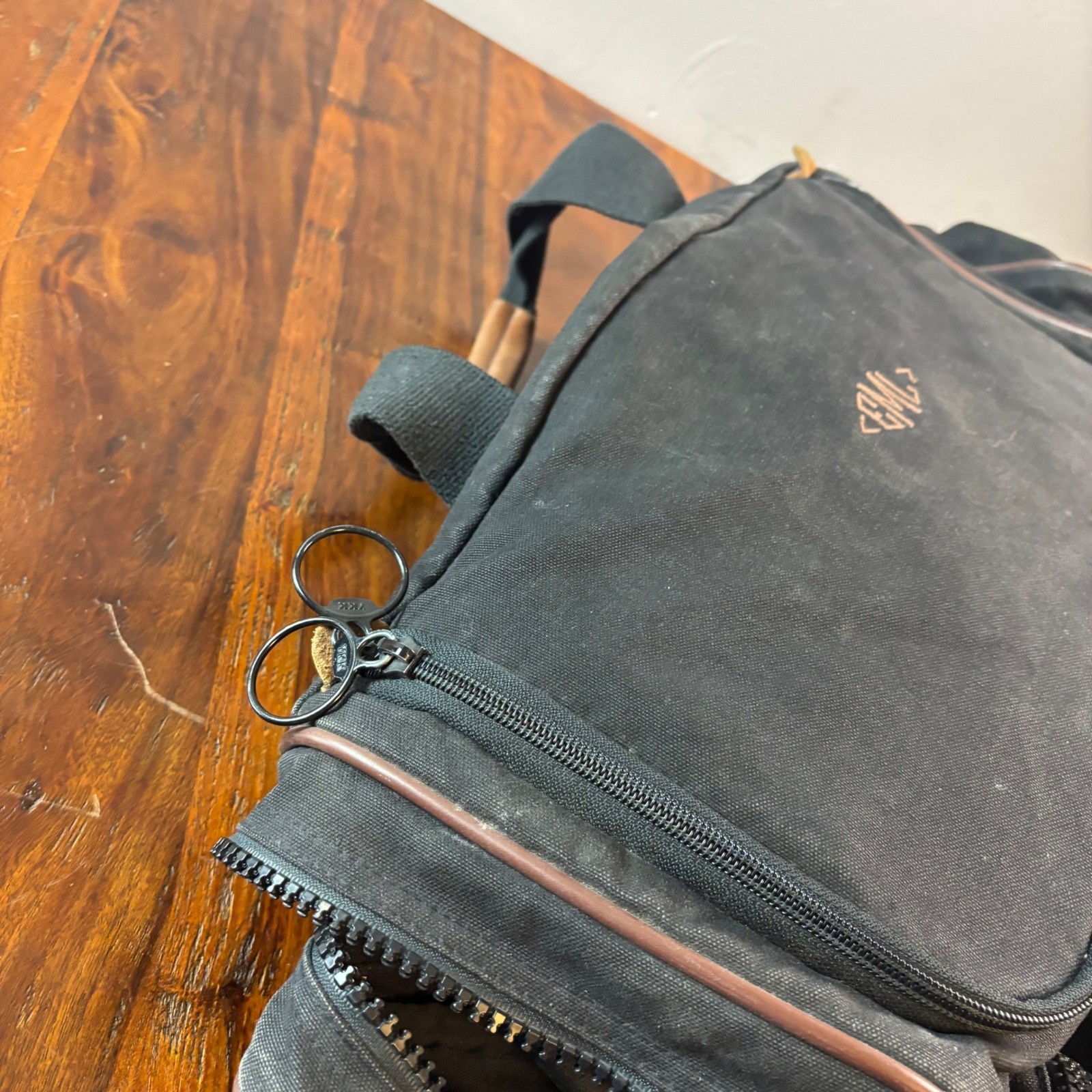 Vintage Lands End Black Canvas Leather Trim Duffle Bag Made in USA Monogram EML