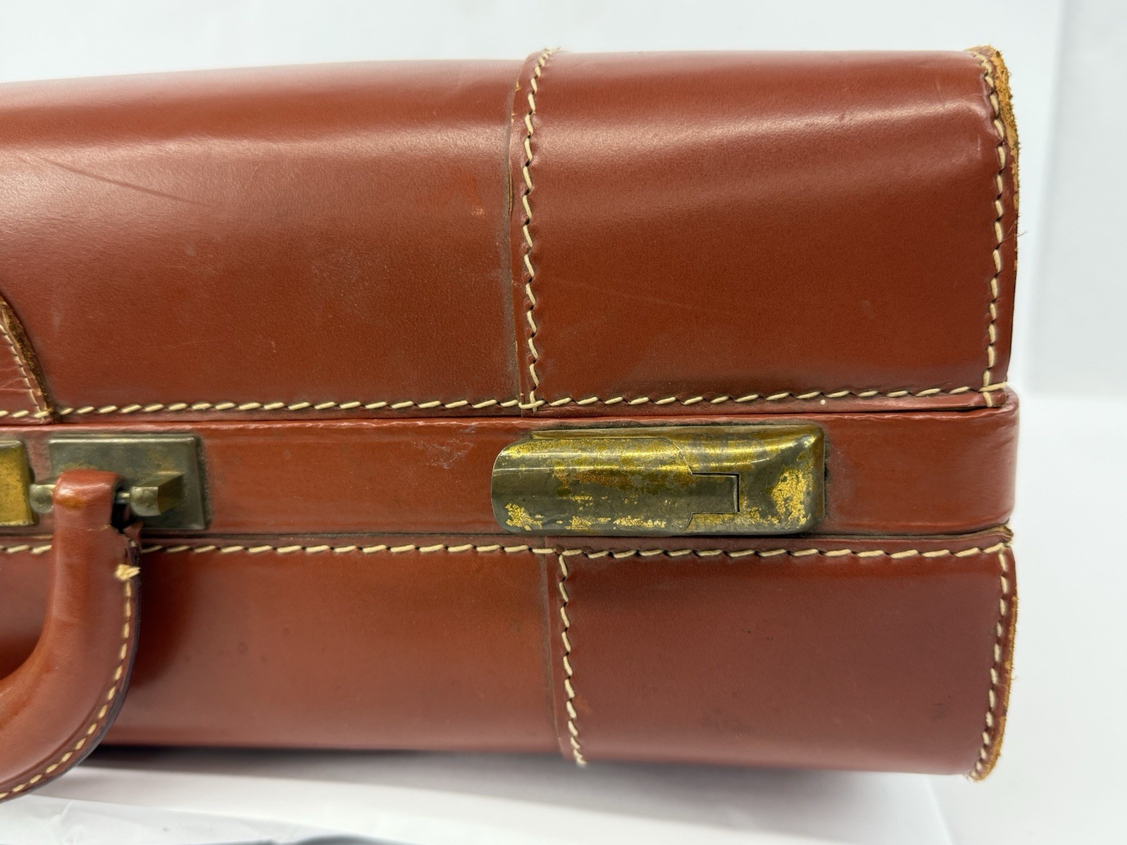 Vintage Luggage Genuine Top Grain Cowhide Brown Leather 21x14x7 Suitcase Travel