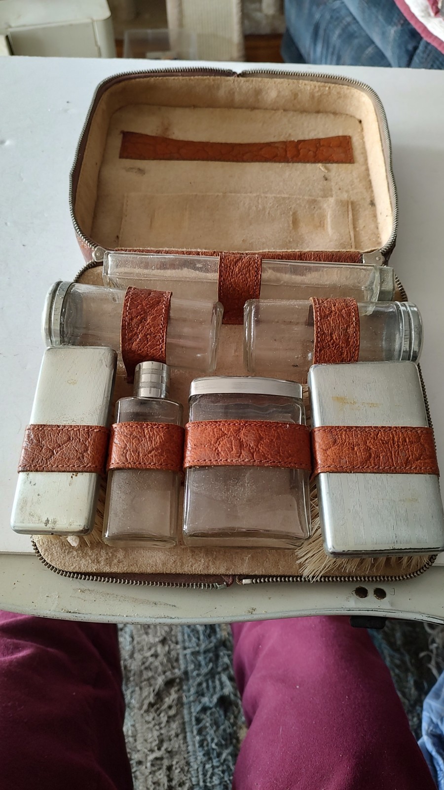 Antique Gents Travel Set with Leather Case