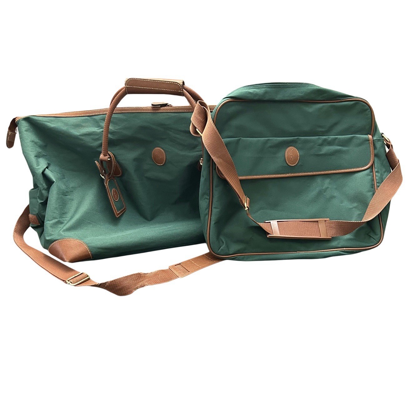 Vintage Polo Ralph Lauren Luggage Duffle Bag & Messenger Green Canvas Travel Set