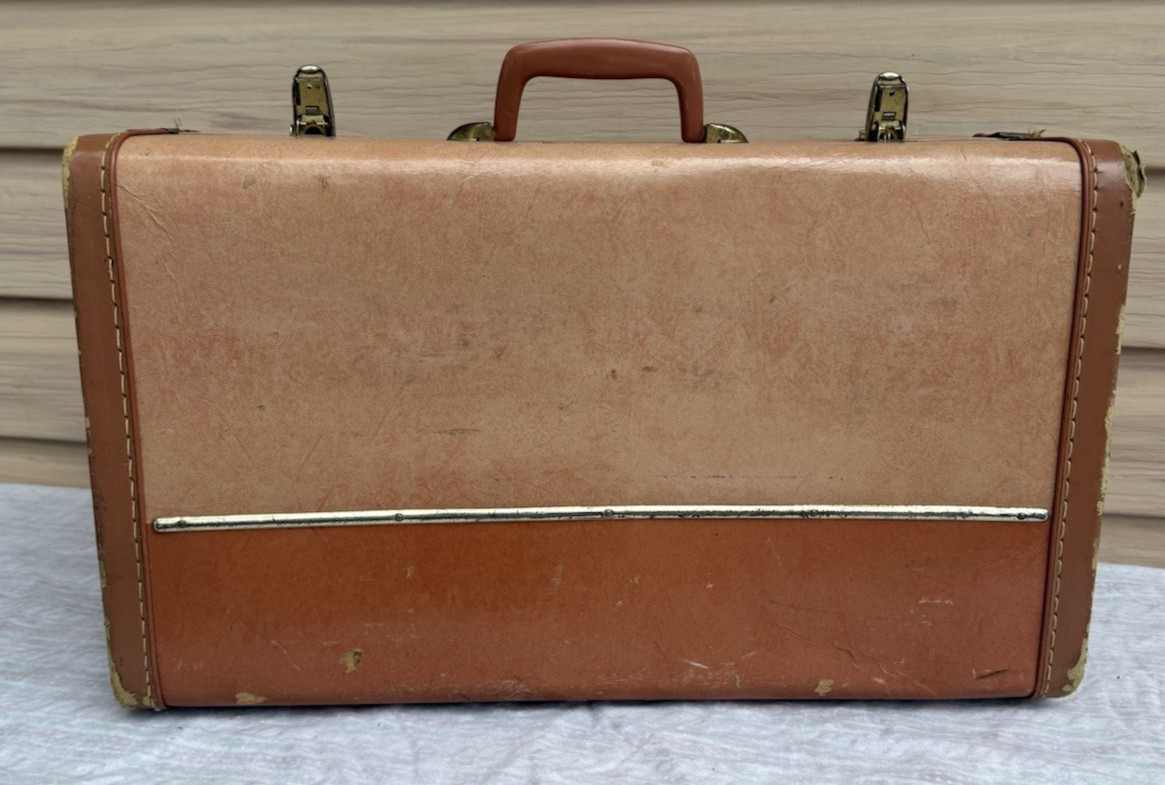 Samsonite Hard Case Suitcase Luggage Two-Tone Tan~21.5 x 12 x 7 Vintage