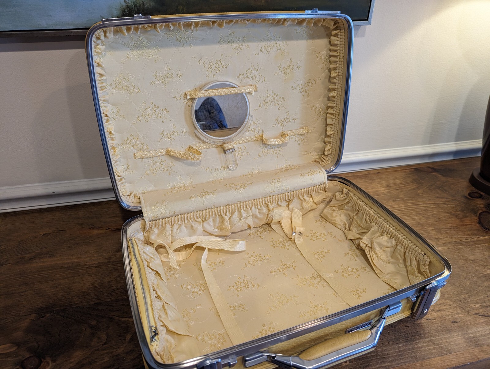 Vintage American Tourister Hard Suitcase With Mirror Mustard Yellow 18x13x5