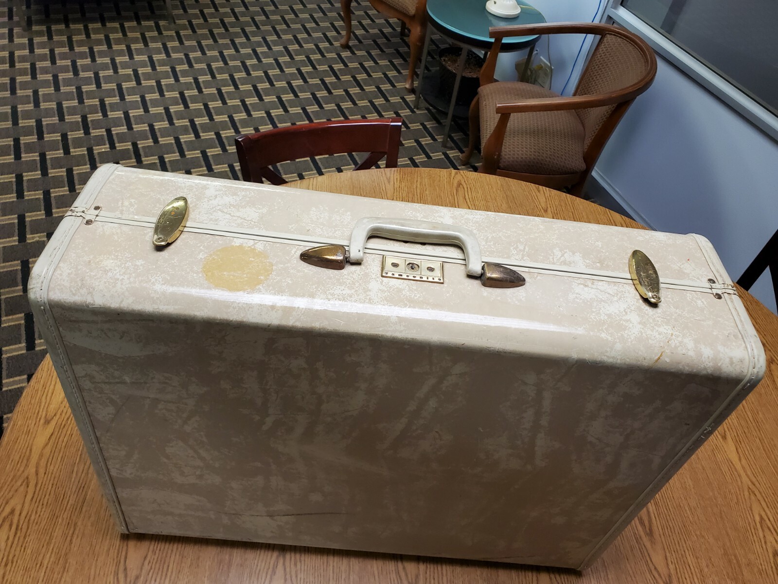 Vintage Samsonite Shwayder Brothers Marble Cream Suitcase Luggage 9x18x21”