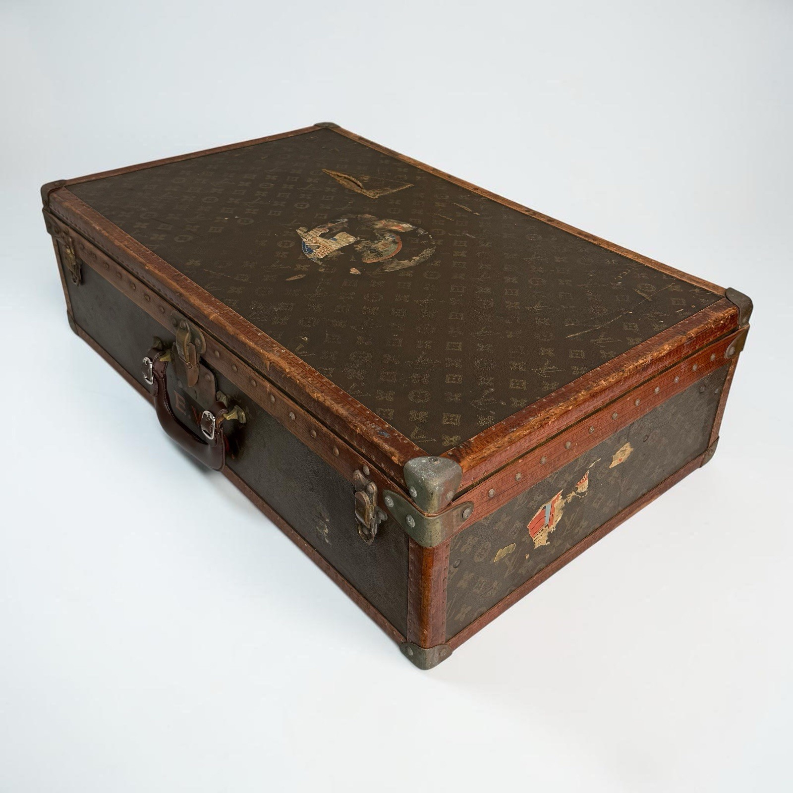 Antique Louis Vuitton Monogram Travel Trunk Suitcase W Insert Circa 1930s