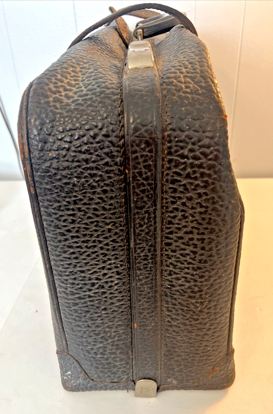 Vintage Leather Antique Suitcase Travel Luggage Milock Milwaukee Stamping w Key