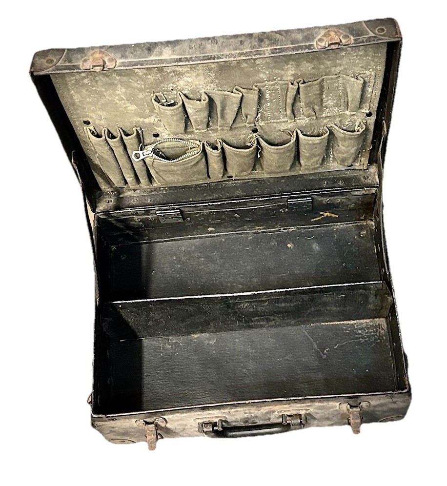 Vtg. Tool Box Case Suitcase Hardboard Chipboard Luggage with Leather handle
