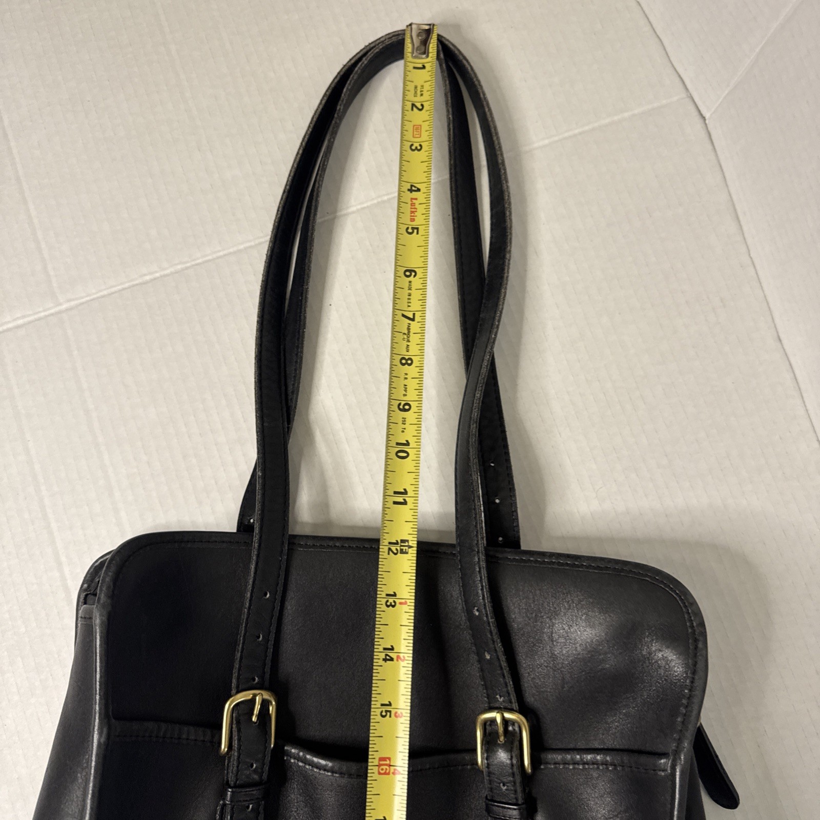 Leeds Vintage Black Leather Tote Handbag Purse Adjustable Straps 13x11x4