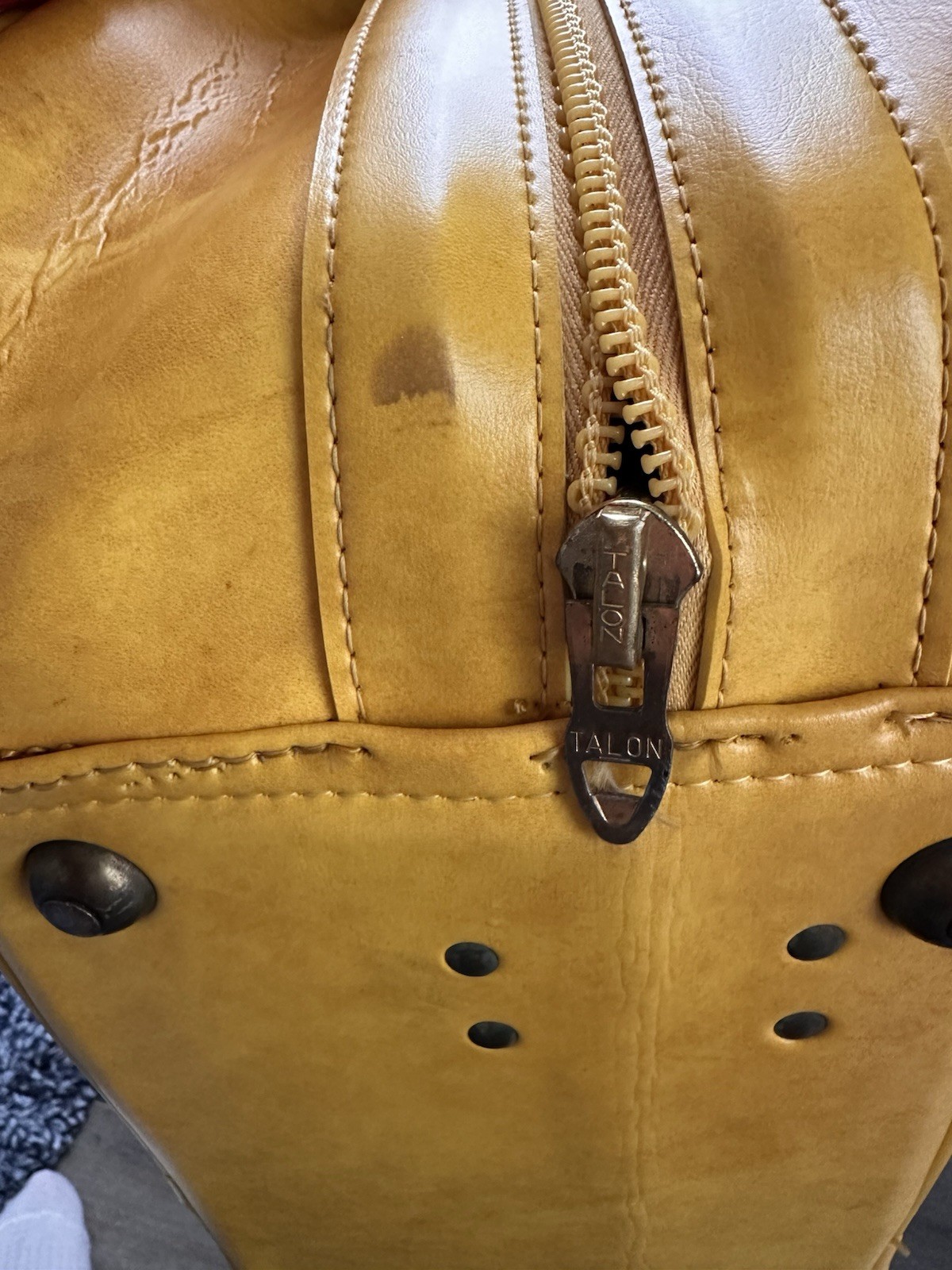 Vintage 70s Mustard Yellow Talon Zip Travel Bag Retro Weekender Carry On