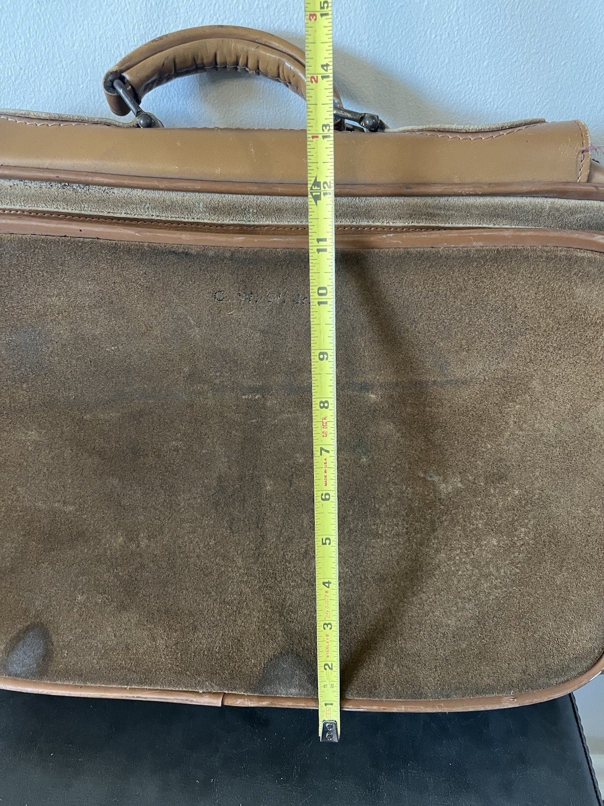 Vtg Harrison Leather Goods Corp. zip Grid satchel bag Suitcase Suede Briefcase