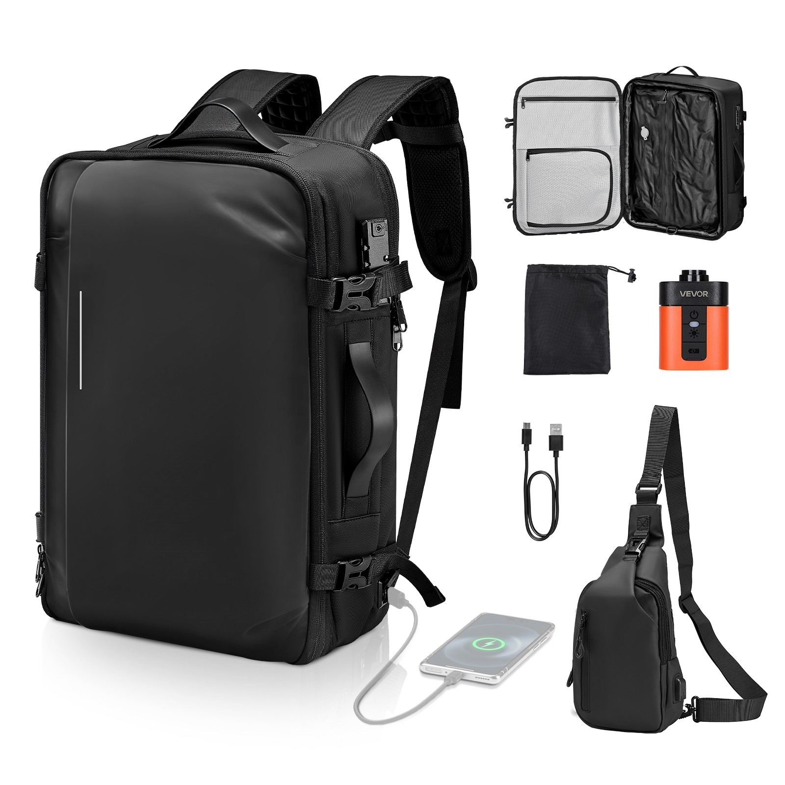 VEVOR Vacuum Travel Backpack 65L Vacuum Seal Compression Airback with Pump Black
