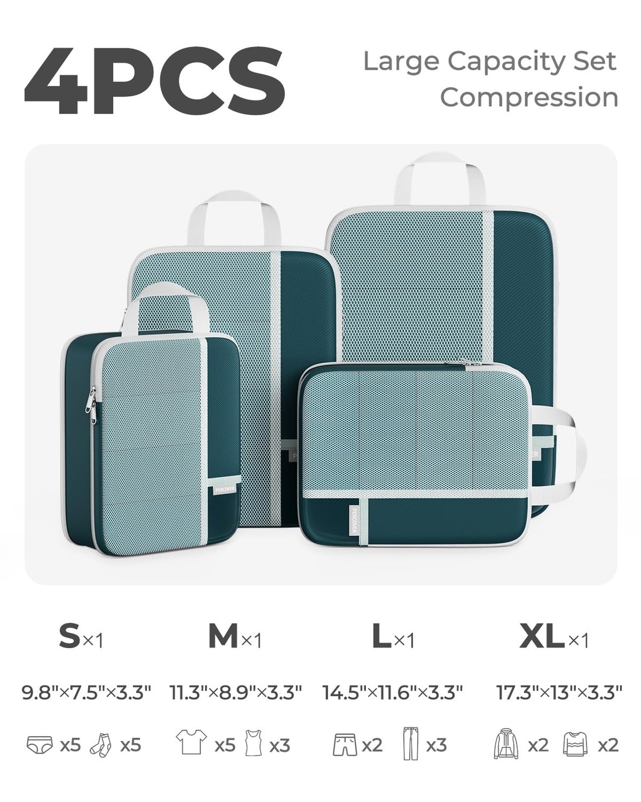 Percover Compression Packing Cubes for Travel, 4-Piece Structured Compression…