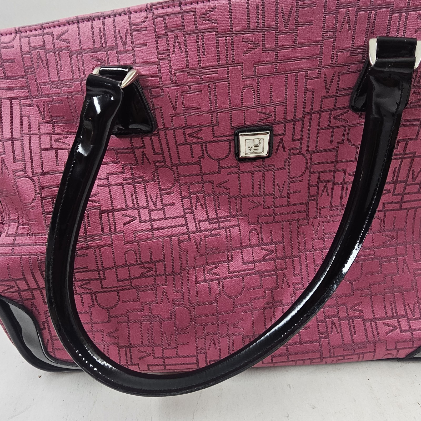 DVF Diane Von Furstenberg Fuschia Black Patent Carry On Overnight Luggage Bag