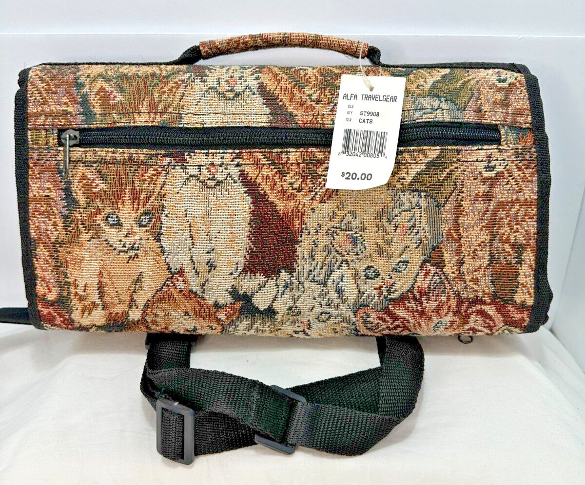 Vintage Cat Tapestry ALFA Portable Travelgear Fold Up Bag W/Rollers #10059
