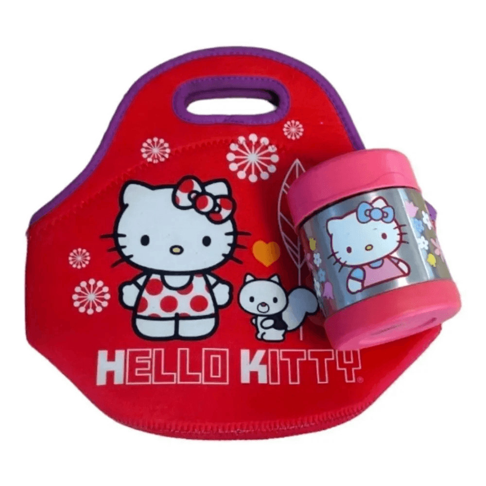 VTG Y2K Sanrio Hello Kitty Soft Lunch Box and Thermos 10oz Mug Bundle Red Pink