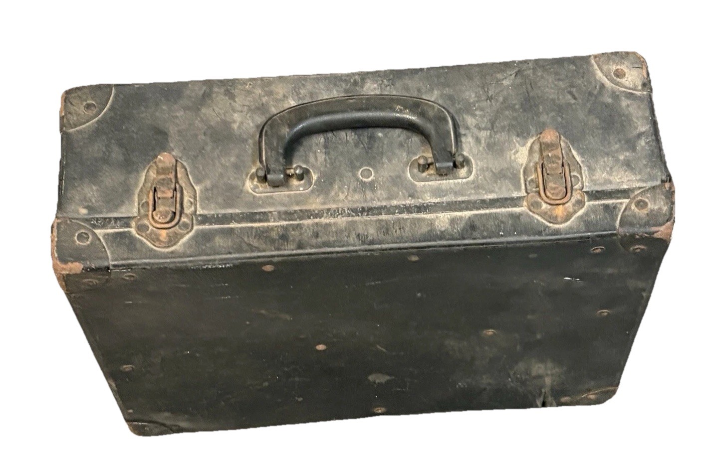 Vtg. Tool Box Case Suitcase Hardboard Chipboard Luggage with Leather handle