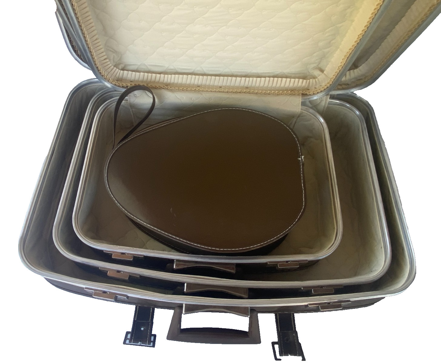 Vtg Brown 60s 70s 4 Piece Luggage Set