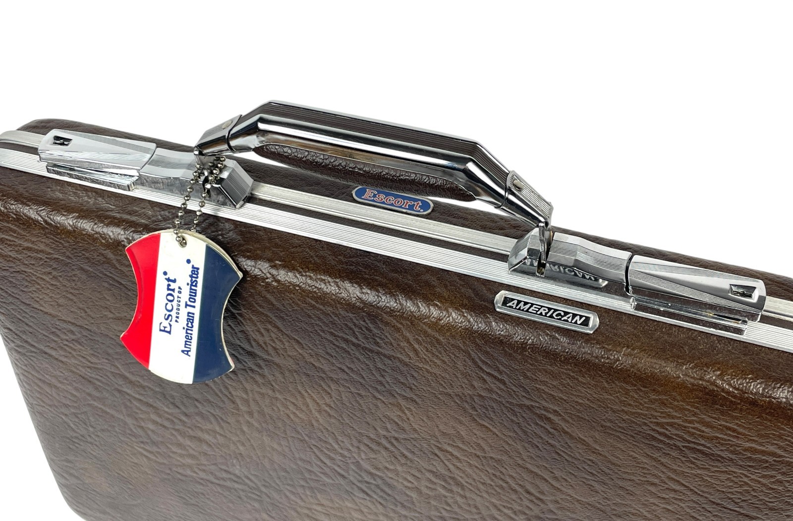 Vintage American Tourister Brown Hard Shell Escort Briefcase Orig Luggage Tag