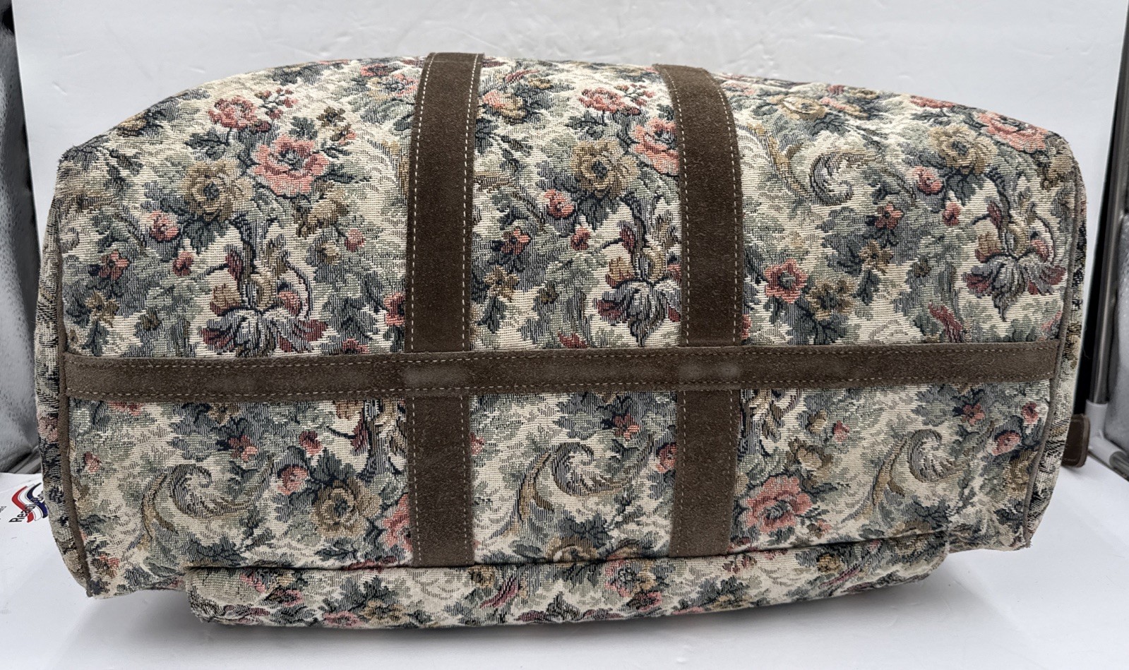 Vintage The French Company Tapestry Weekender Bag with Suede Trim & Key