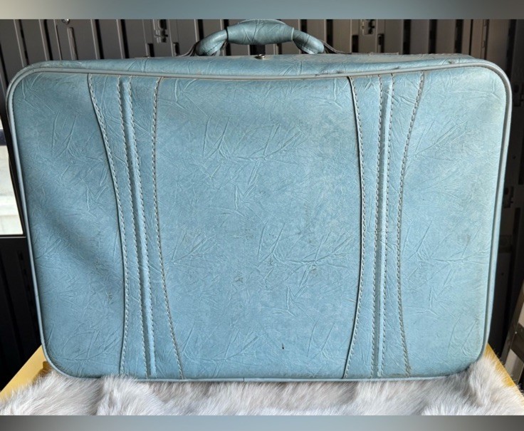 Rare Vintage “Three Star” 1970’s Blue Teal Leather Mid Century Soft Suitcase