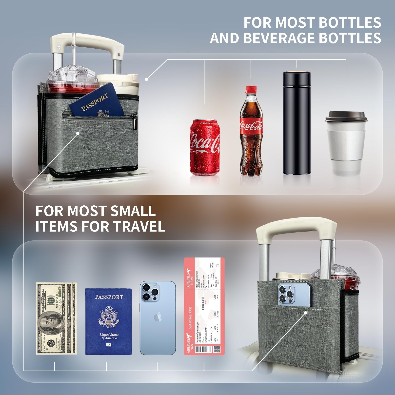 Travel Luggage Cup Holder, Vethers Drink Carrier, Luggage Cup Holder Attachme…