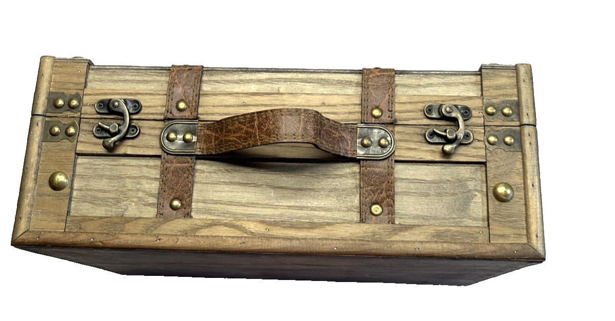 Vintage Wooden Suitcase With Leather Straps/Handles Brass Hardware 16″x10″x6″
