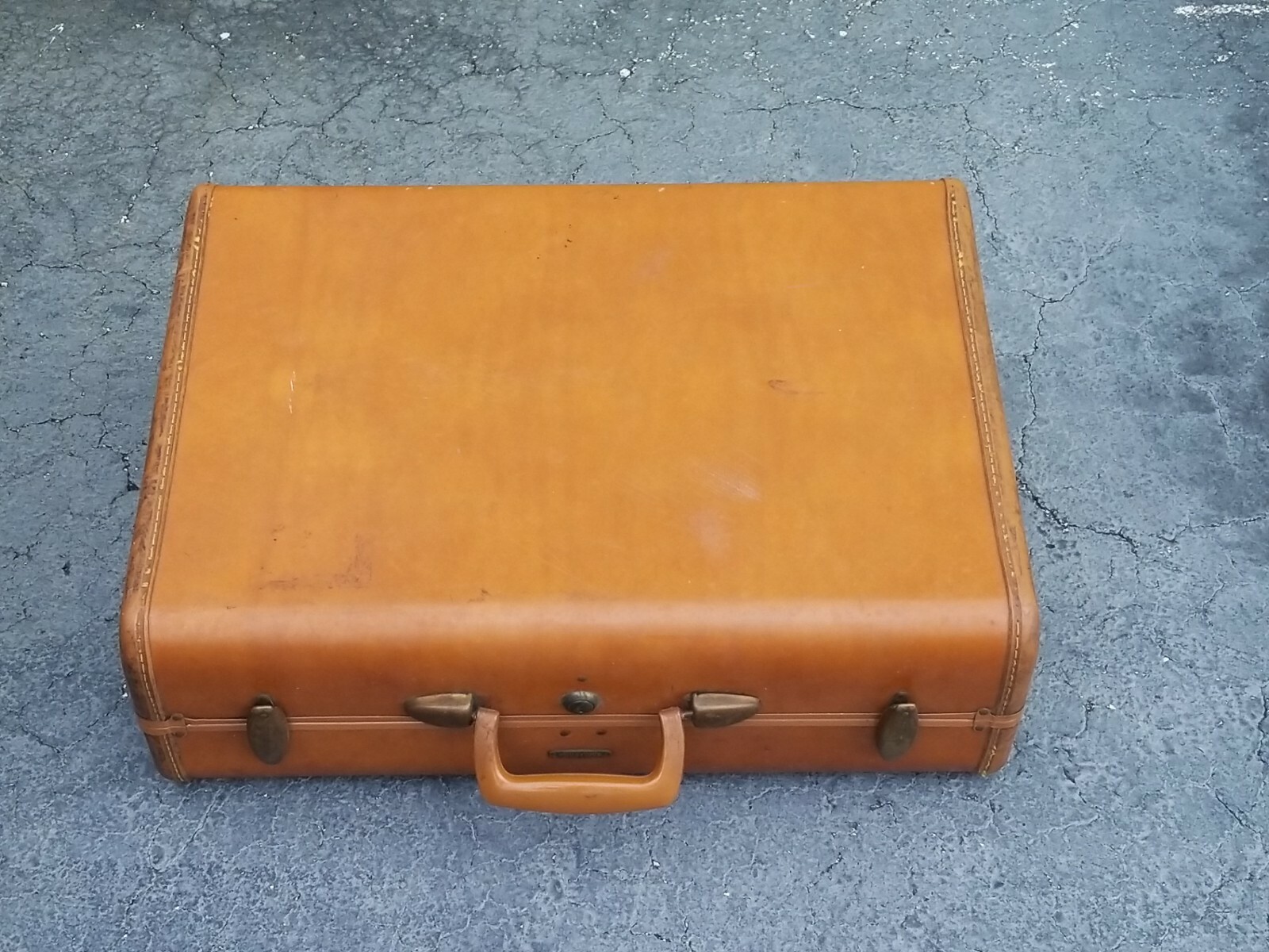 Vtg Large Samsonite 21″ Shwayder Bros. Leather Hard Shell Luggage Suitcase Brown