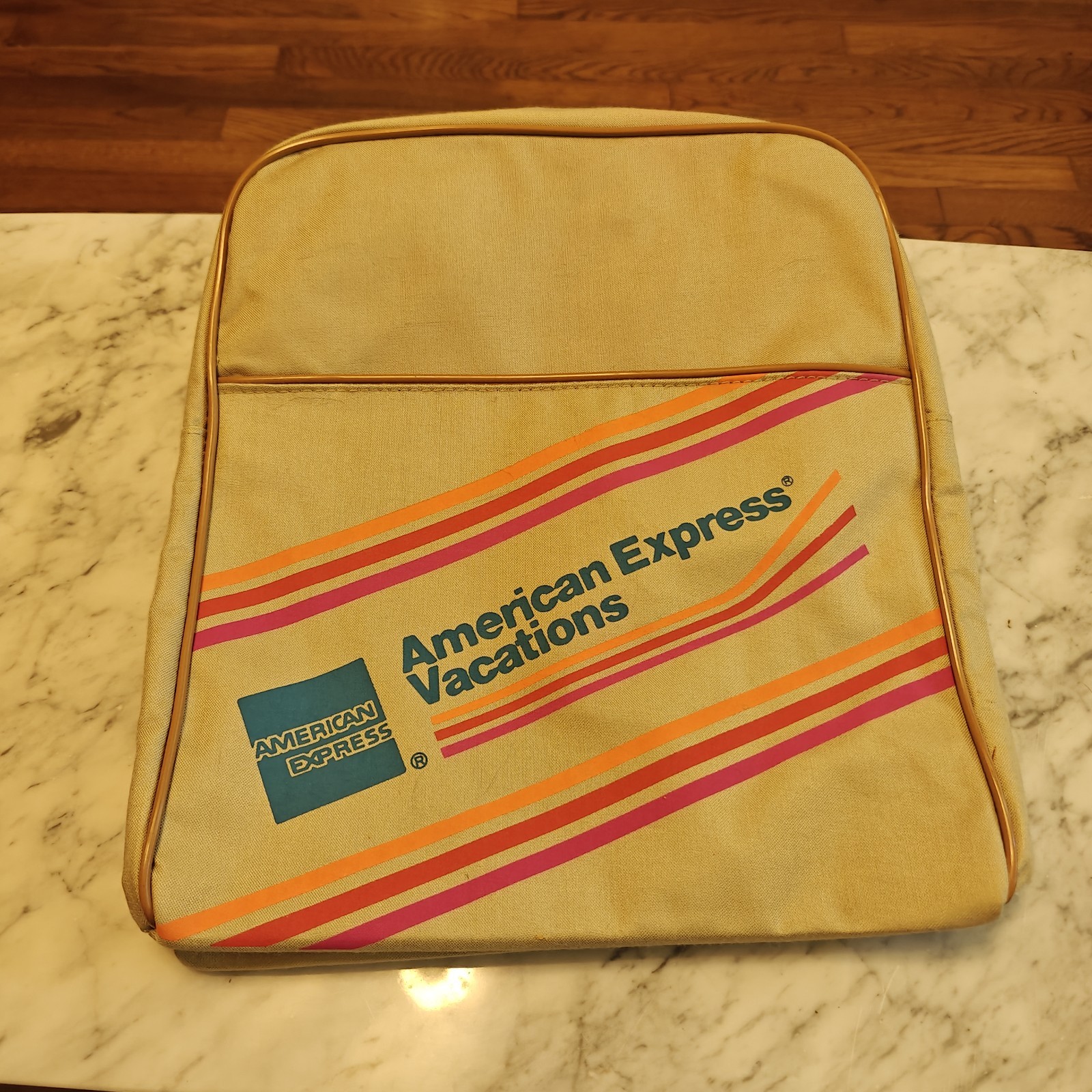 Vintage 70s 80s American Express Vacations Canvas Carry On Travel Small Tote Bag