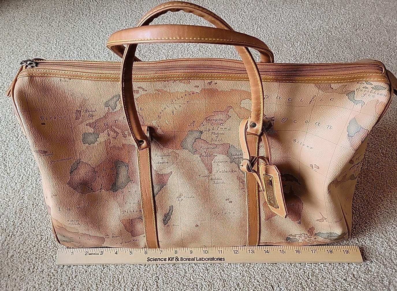 Vtg Gitano World Map Duffel/Travel/Carry-On Bag W Gitano Luggage Tag