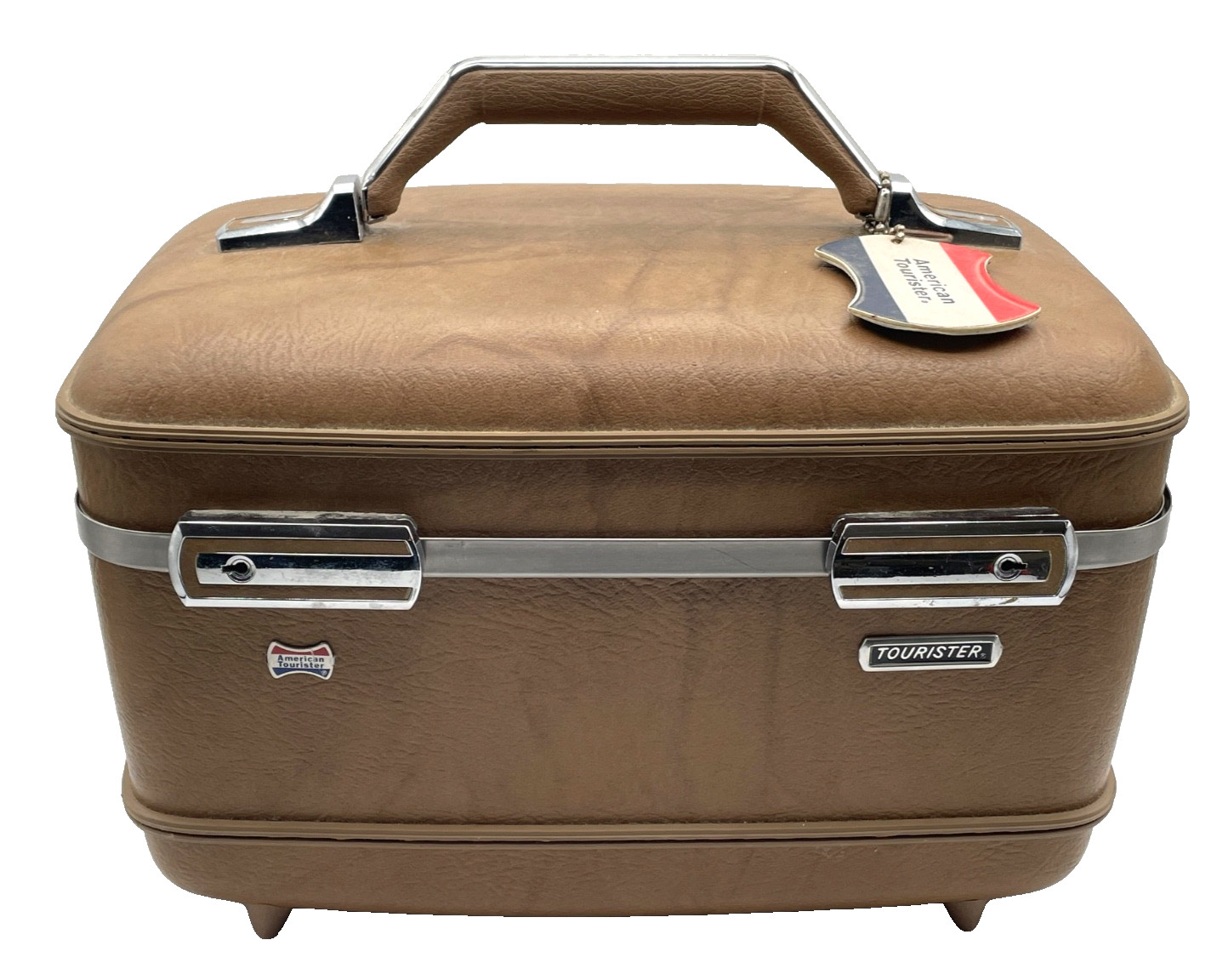 Vintage American Tourister Vanity Travel Train Case 14″ Brown Hard Shell Chrome