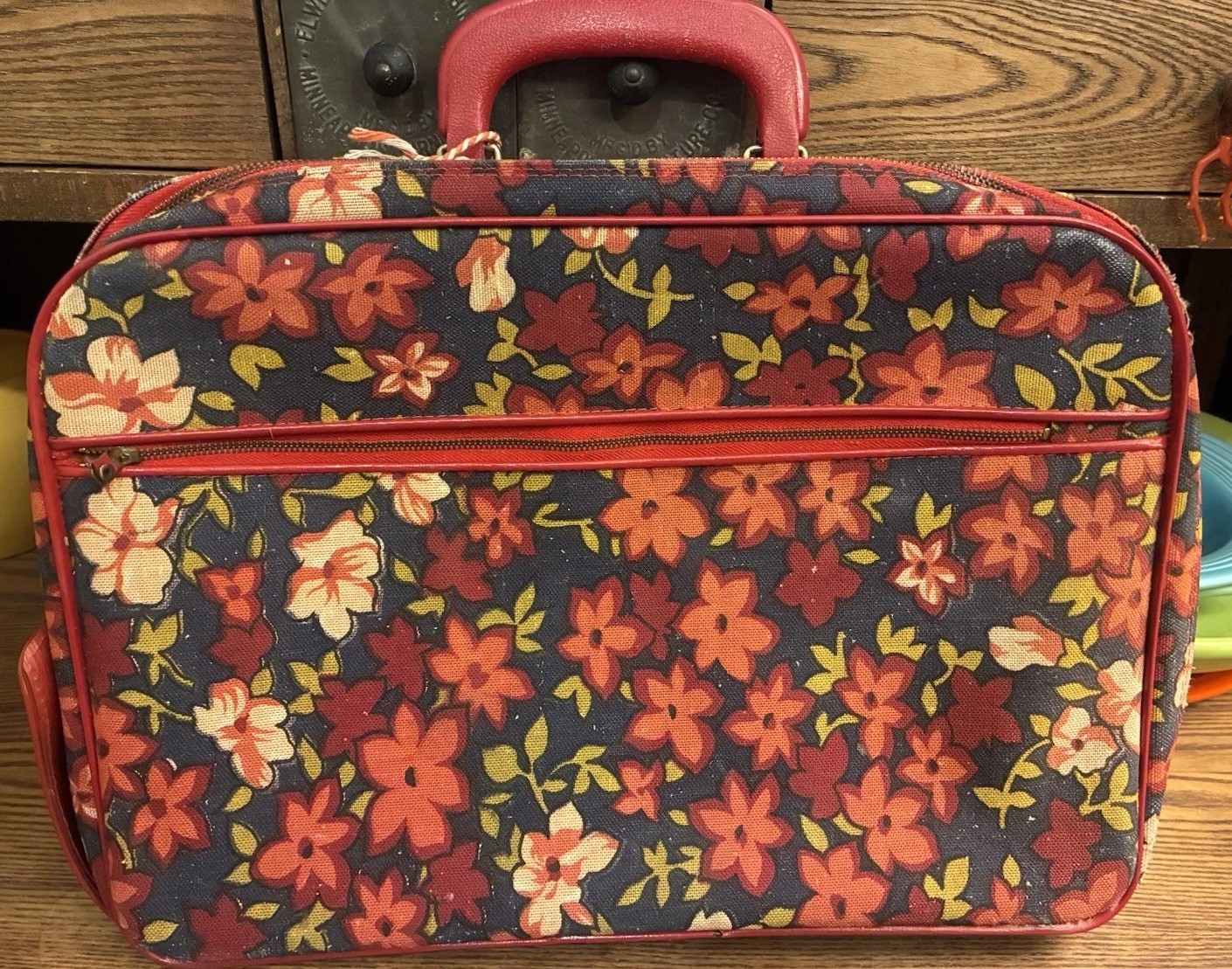 Vintage Floral Suitcase/Travel Bag- Made in Japan- 16” X 11”x 3”