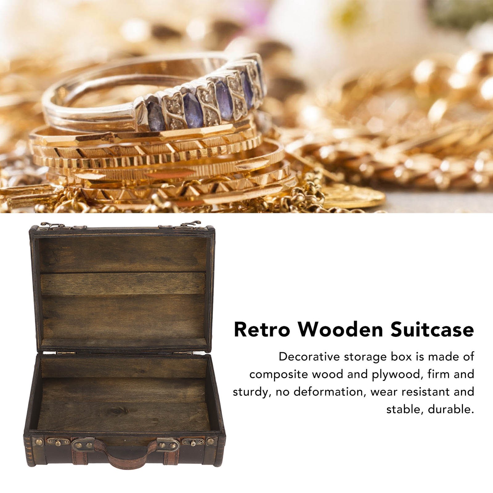 Retro Wooden Suitcase Practical Large Capacity Necklace Box For Travel NEW↑