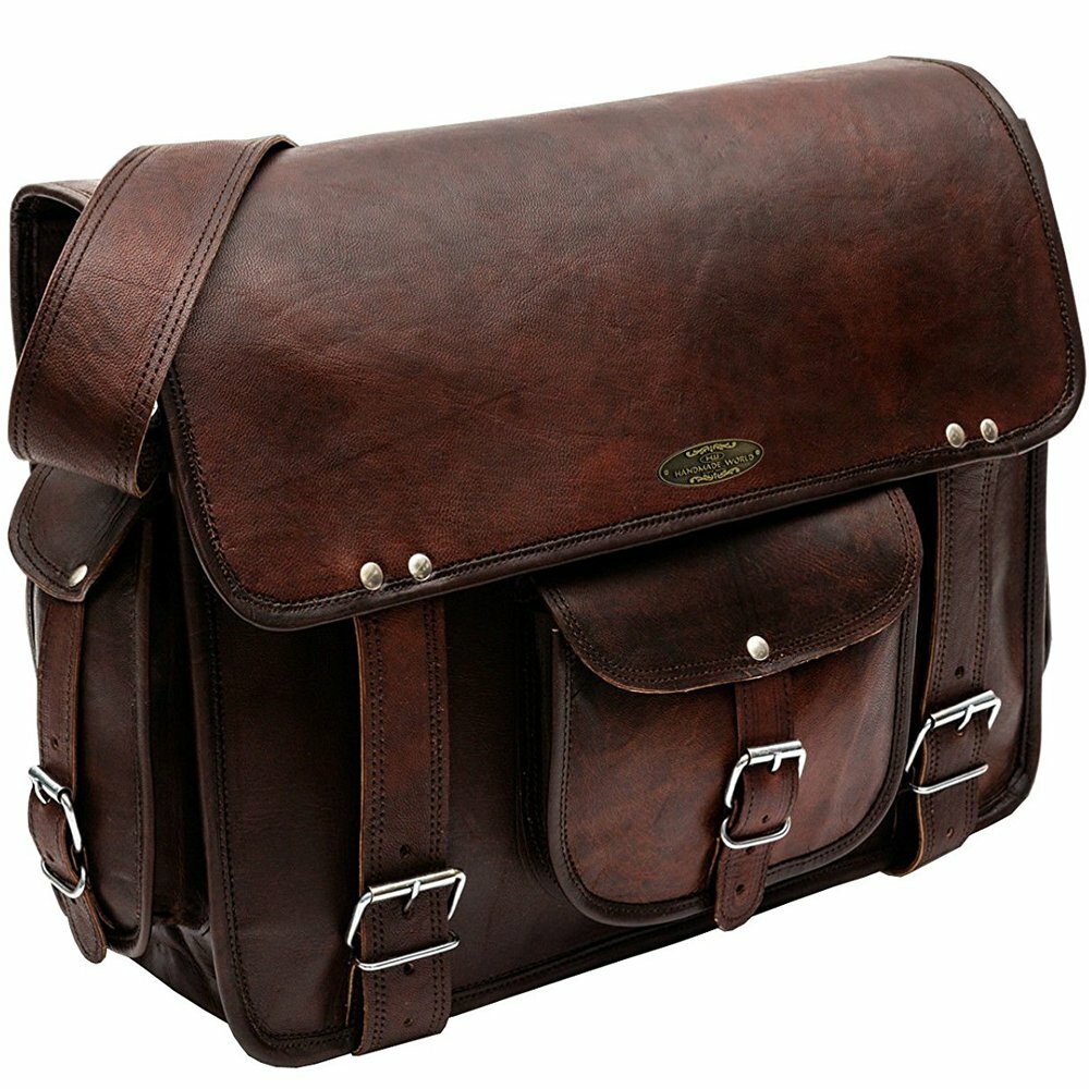 Genuine Handcrafted Leather Messenger Satchel Shoulder Crossbody Bag for 15 Inch