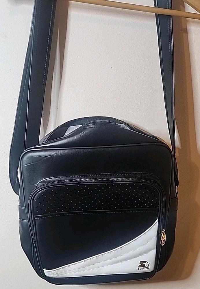 Vtg STARTER Black White Shoulder Bag Overnight Carry-On Luggage Tote Cross Body