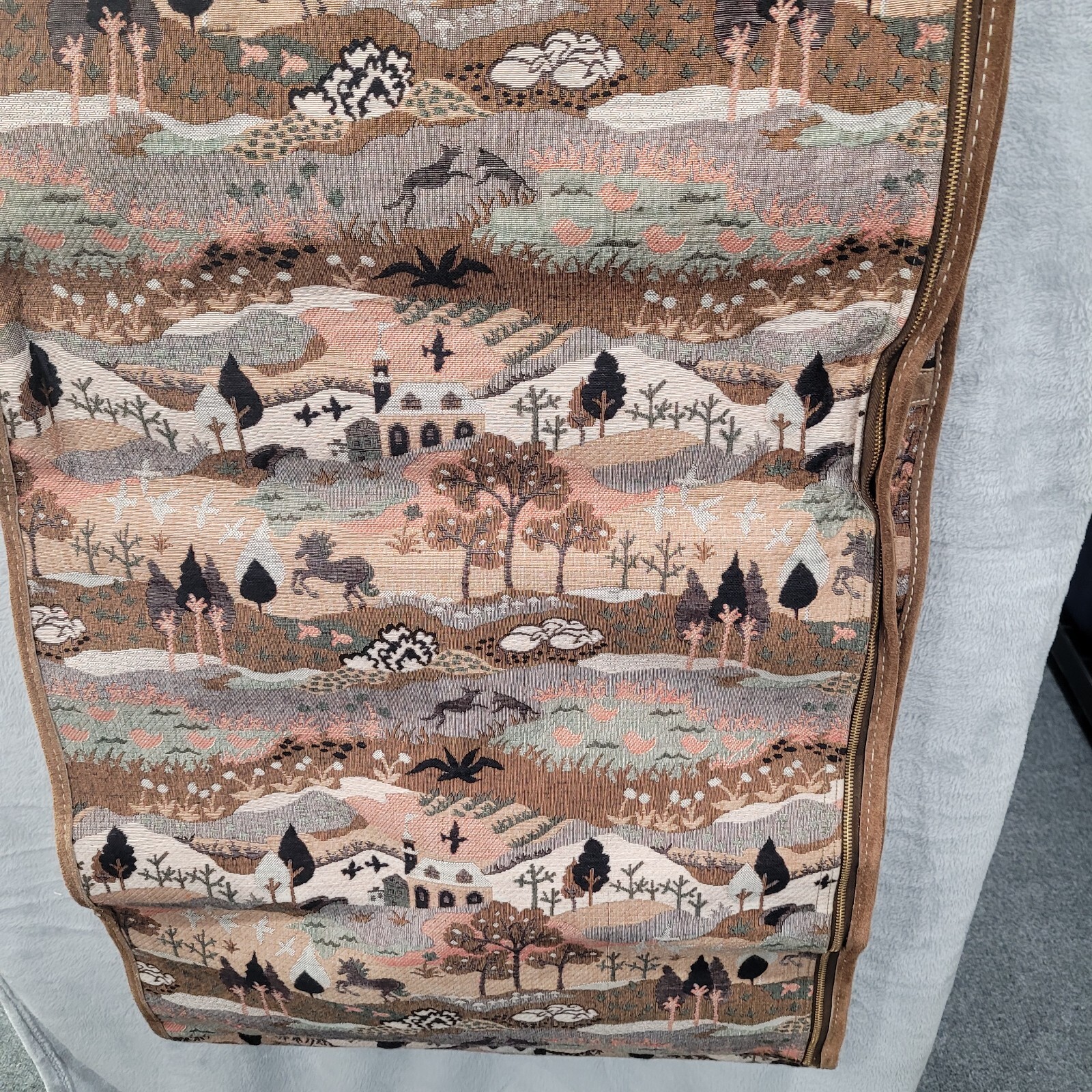 Vintage Garment Bag Embroidered Tapestry Woodsland Animals Scenes