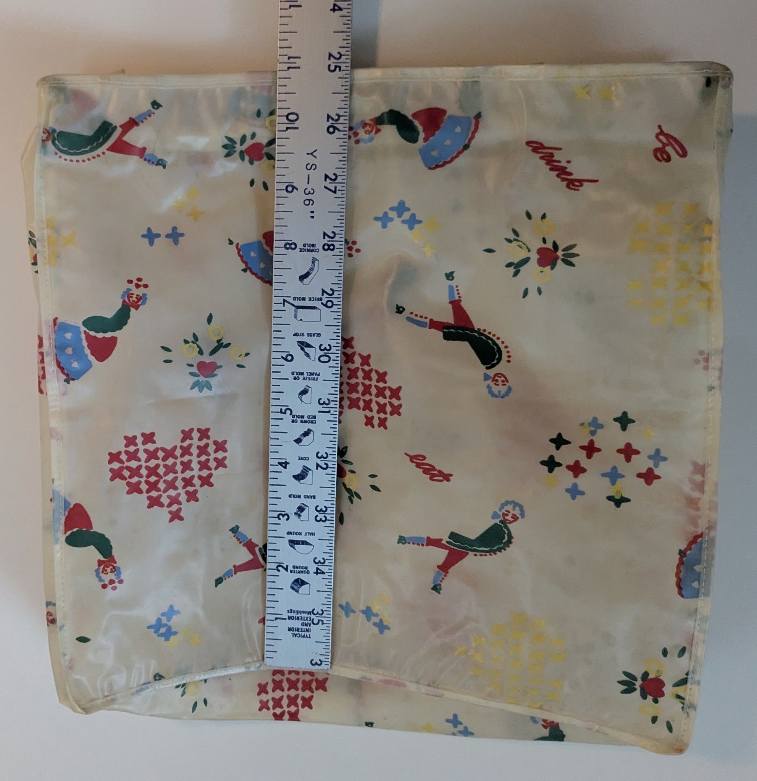Vtg 50’s Zippered Storage Travel Bag Heavy Plastic 12″ Square Retro MCM Print