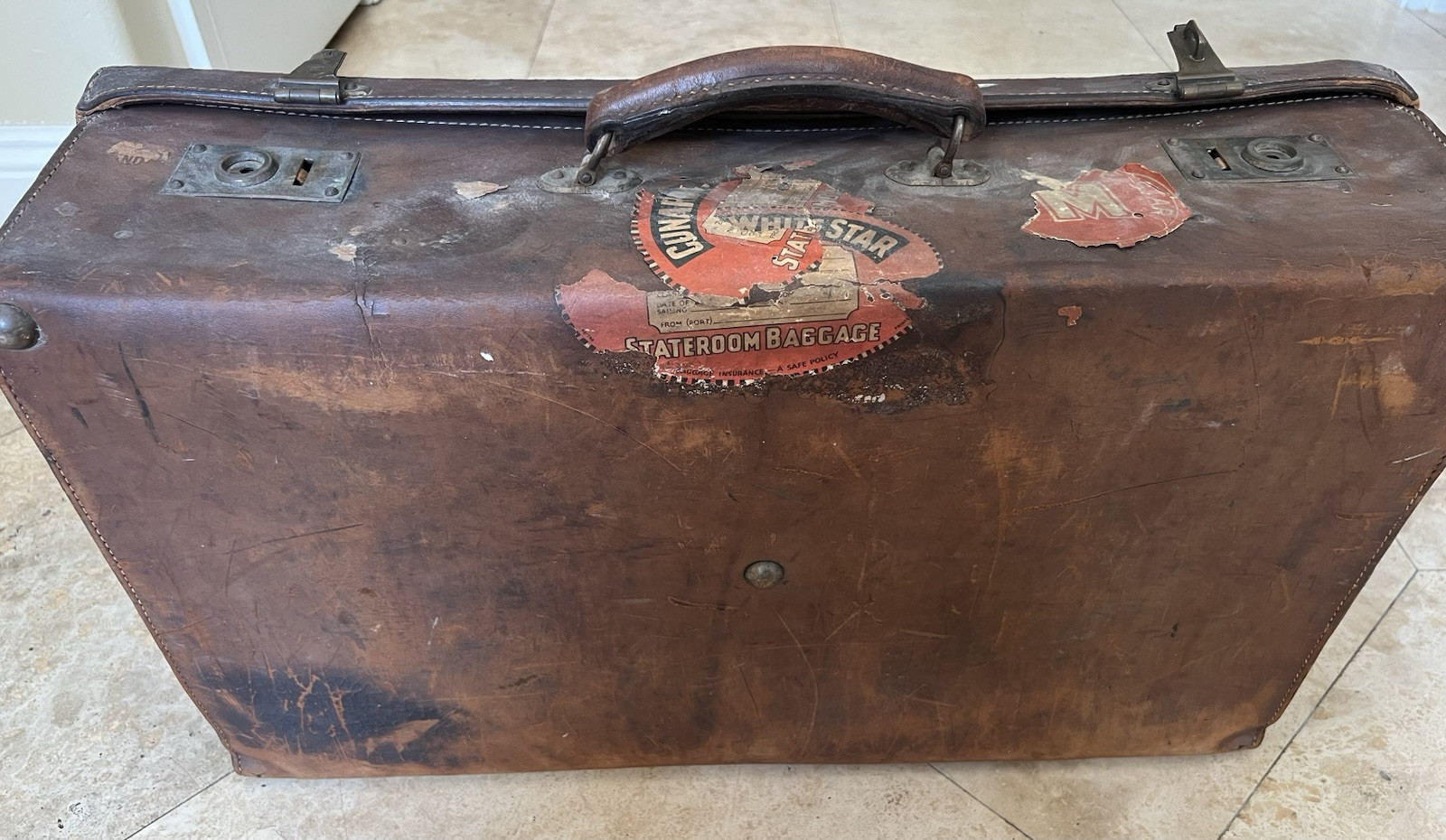 Moritz Madler Leather Travel Case, Germany 1930’s White Star Cunard Tags