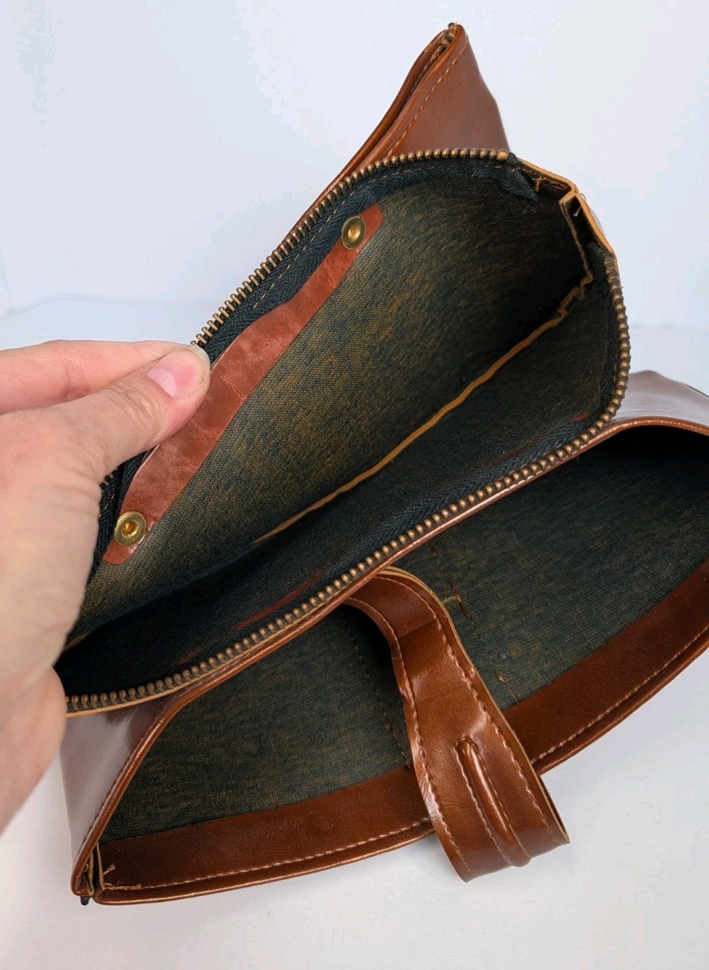 Vintage 50s Amity Brown Vinyl Tie Holder Travel Case Made In Japan