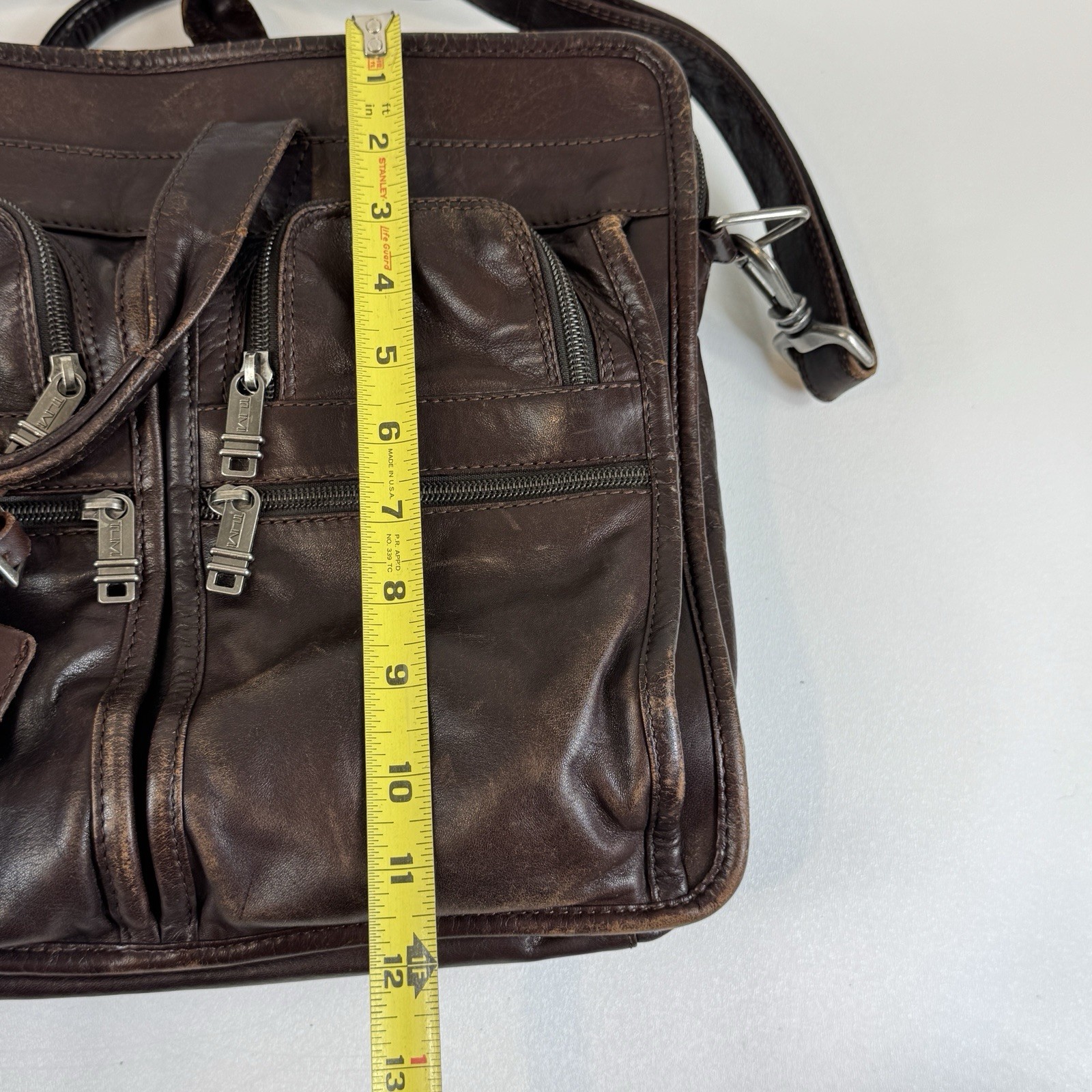 Vtg Tumi Alpha Expandable Organizer Brown Leather Laptop Briefcase w/ Strap