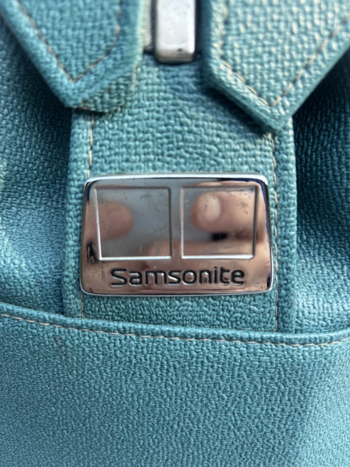 Vintage Samsonite Silhouette Turquoise Teal Blue Vinyl Travel Bag Carry On GREAT