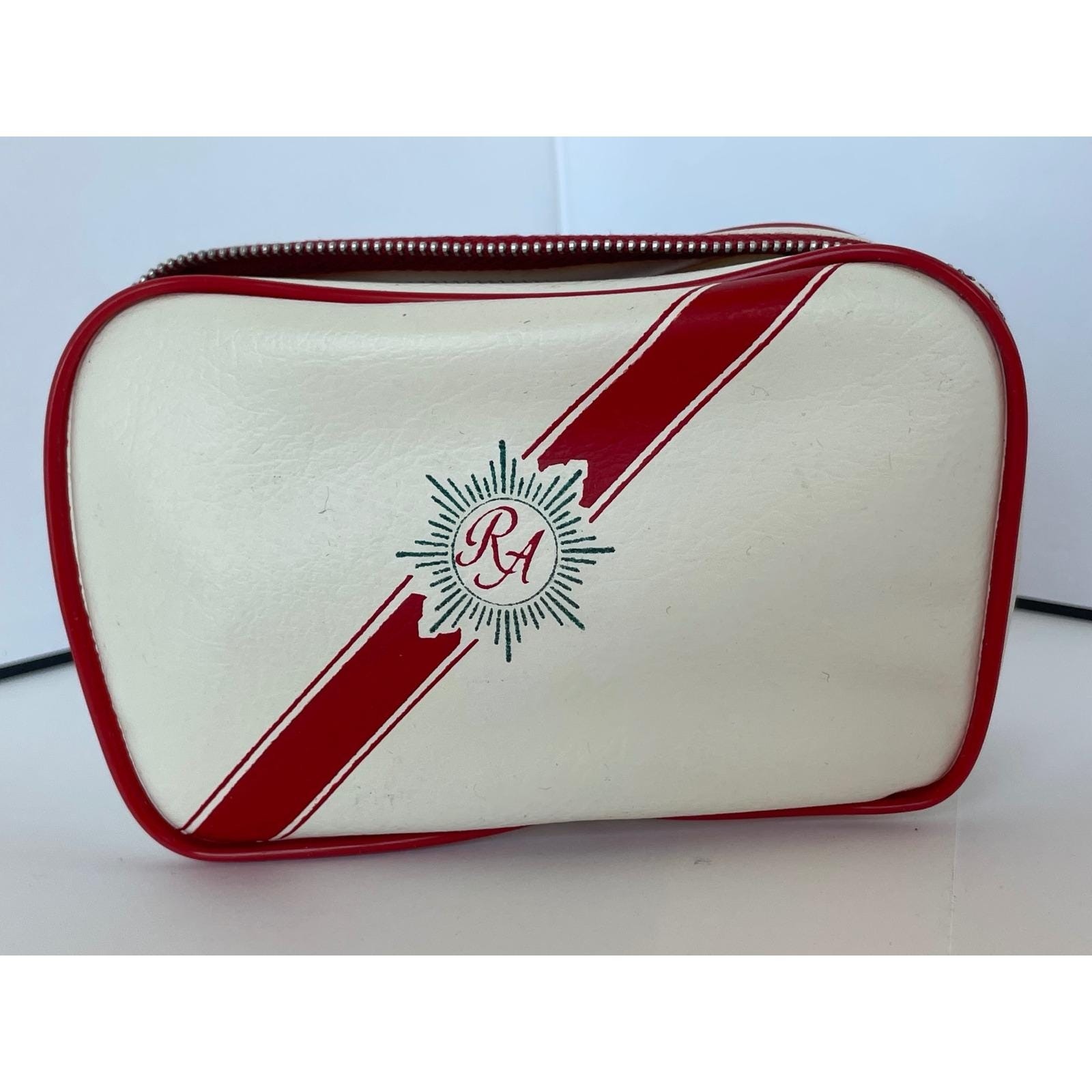 Vintage TWA Trans World Airlines White Vinyl Travel Kit Amenity Bag Red Piping
