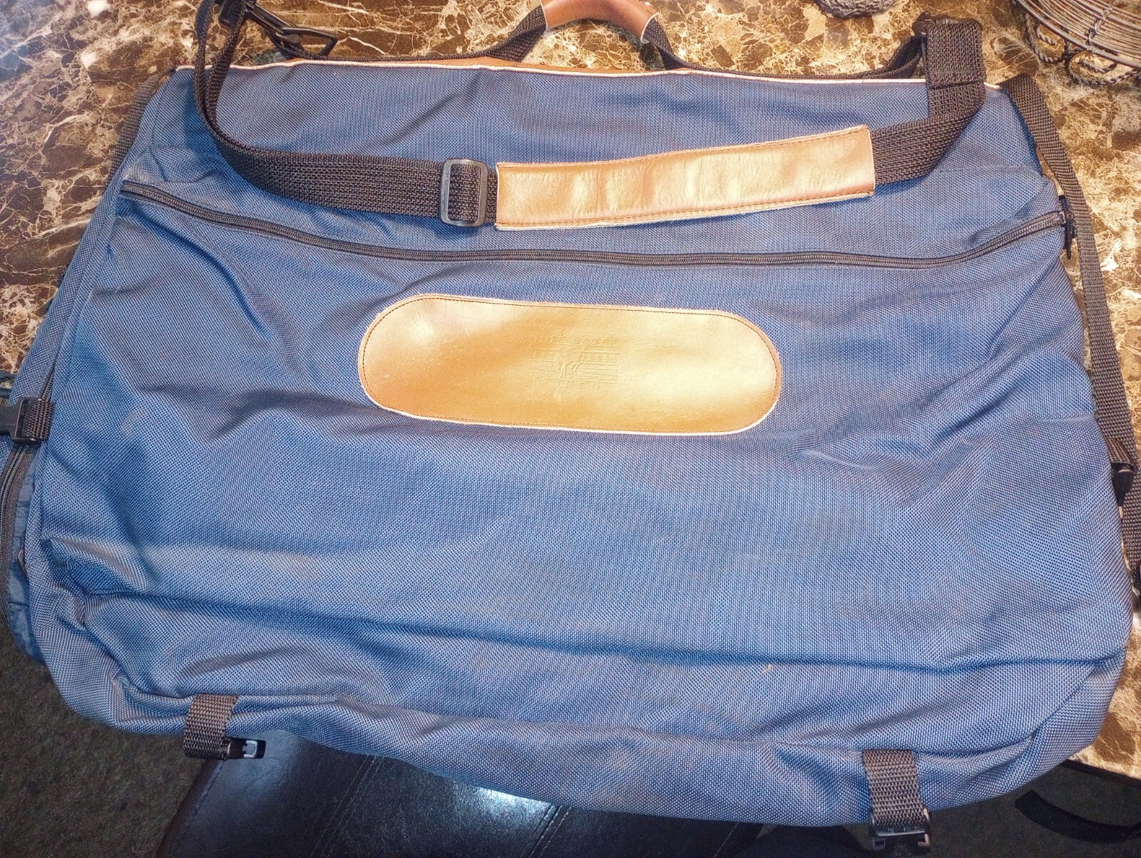 Vintage Eddie Bauer Bronco Blue Nylon Leather Foldable Duffel Luggage Bag 27×18