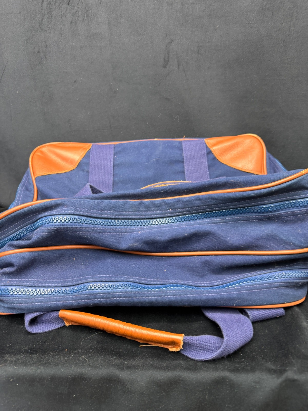 3 Piece Lands’ End Blue Vintage Canvas & Leather Deluxe Square Rigger Bag 3 Bags